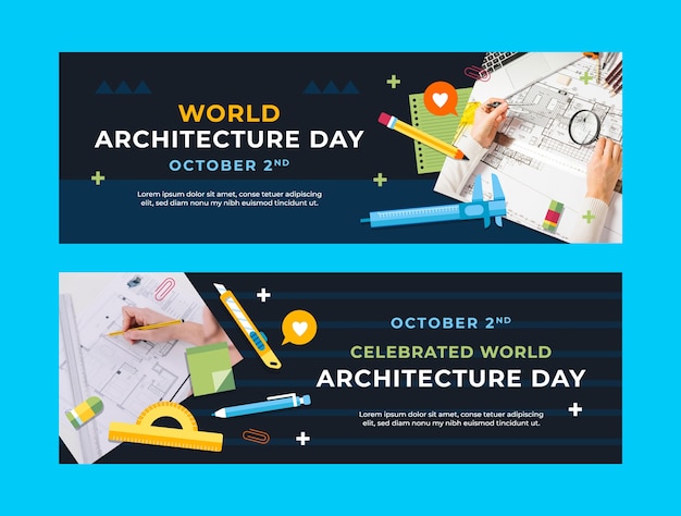 Flat horizontal banner template for world architecture day