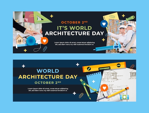 Free vector flat horizontal banner template for world architecture day