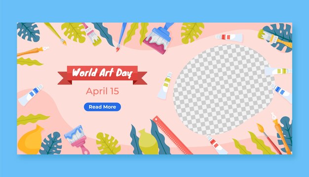 Flat horizontal banner template for world art day