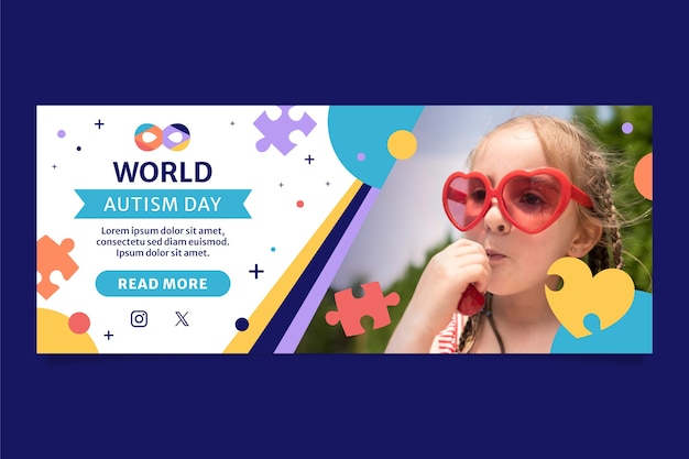 Free vector flat horizontal banner template for world autism awareness day