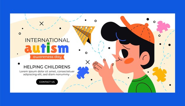 Плоский горизонтальный шаблон баннера для Всемирного дня осведомленности об аутизме