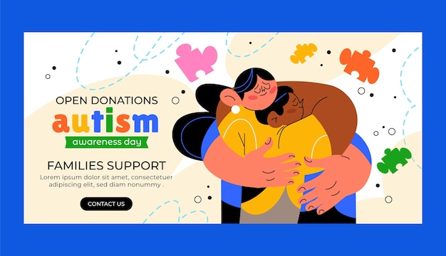 Free vector flat horizontal banner template for world autism awareness day