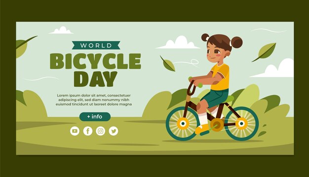 Flat horizontal banner template for world bicycle day celebration