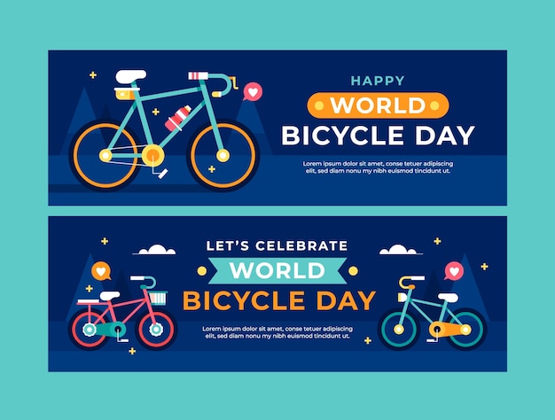 Flat horizontal banner template for world bicycle day celebration