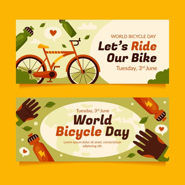 세계 자전거의 날 축하를 위한 평면 가로 배너 서식 파일