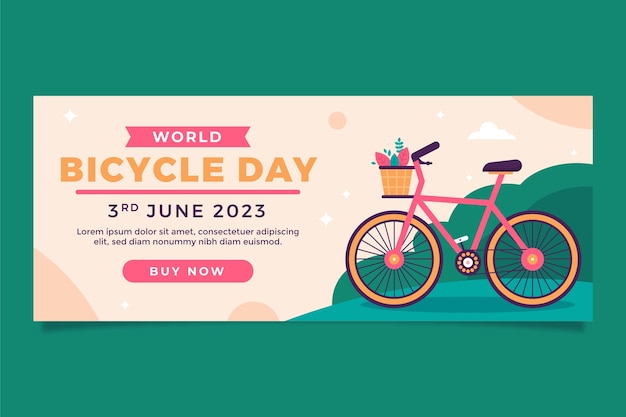 Flat horizontal banner template for world bicycle day celebration