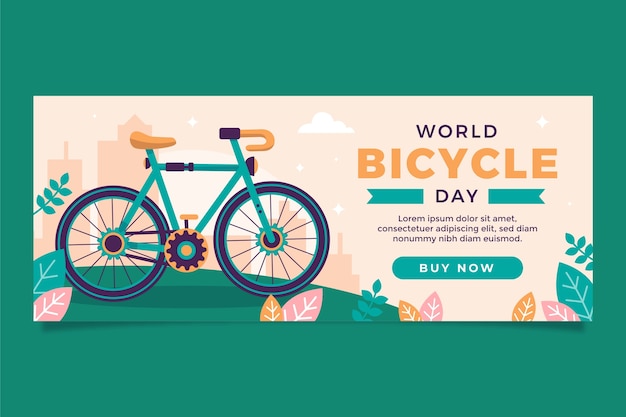 Flat horizontal banner template for world bicycle day celebration