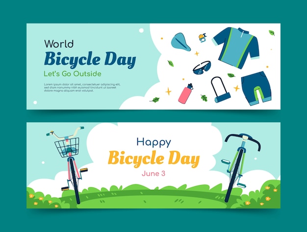 Flat horizontal banner template for world bicycle day celebration