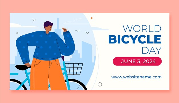 Flat horizontal banner template for world bicycle day celebration