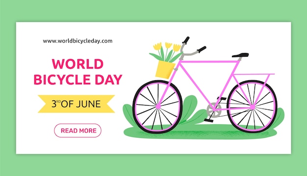 Free vector flat horizontal banner template for world bicycle day celebration