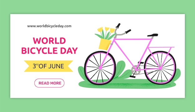 Шаблон плоского горизонтального баннера для празднования всемирного дня велосипеда
