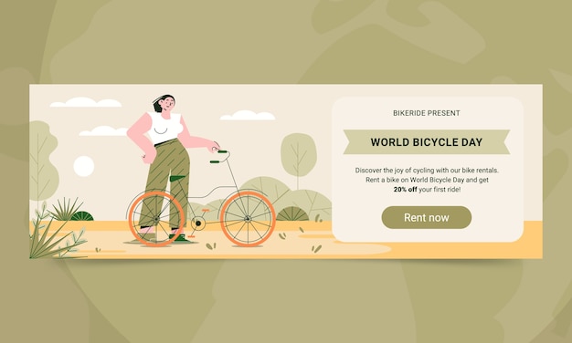 Шаблон плоского горизонтального баннера для празднования всемирного дня велосипеда