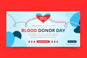 Free vector flat horizontal banner template for world blood donor day awareness