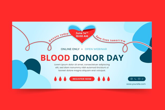 Шаблон плоского горизонтального баннера для осведомленности о всемирном дне донора крови