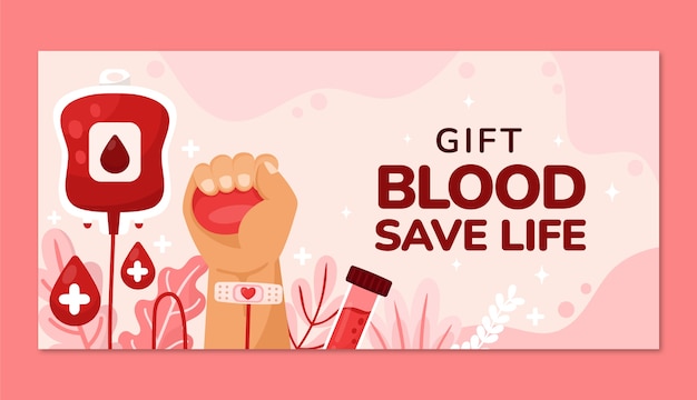 Free vector flat horizontal banner template for world blood donor day awareness