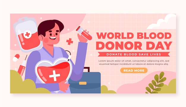 Flat horizontal banner template for world blood donor day