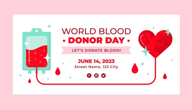 Free vector flat horizontal banner template for world blood donor day