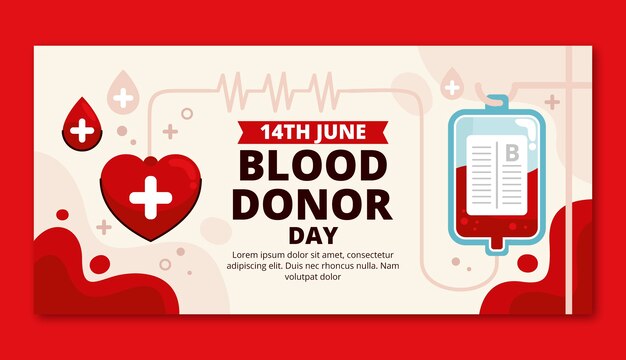 Flat horizontal banner template for world blood donor day