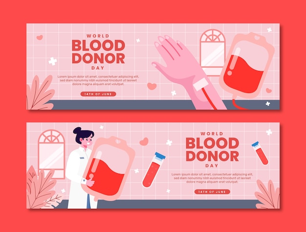 Free vector flat horizontal banner template for world blood donor day