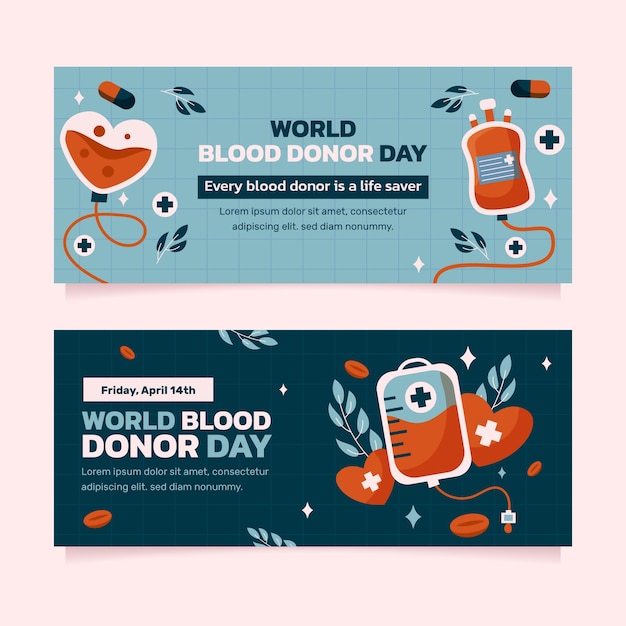 Flat horizontal banner template for world blood donor day