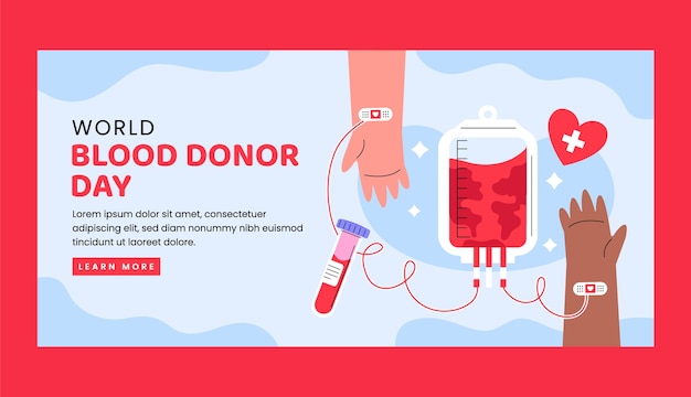 Free vector flat horizontal banner template for world blood donor day