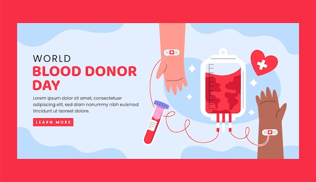 Шаблон плоского горизонтального баннера ко всемирному дню донора крови