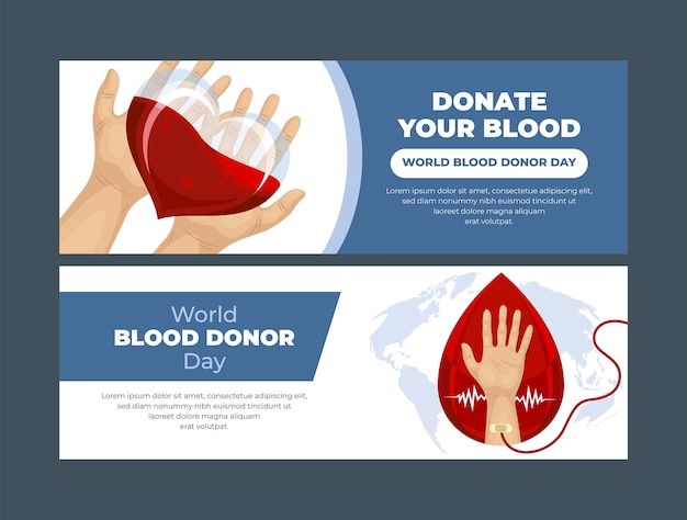 Free vector flat horizontal banner template for world blood donor day