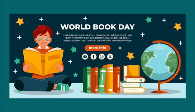 Flat horizontal banner template for world book day celebration