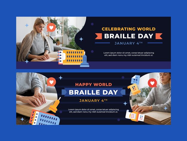 Flat horizontal banner template for world braille day