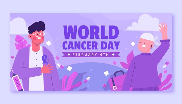 Flat horizontal banner template for world cancer day awareness