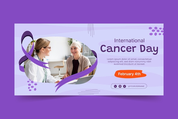 Free vector flat horizontal banner template for world cancer day awareness