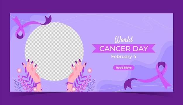Плоский горизонтальный шаблон баннера для осведомленности о Всемирном дне рака