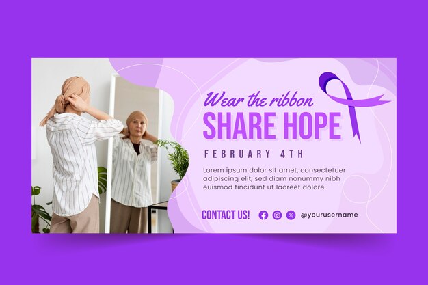 Free vector flat horizontal banner template for world cancer day awareness