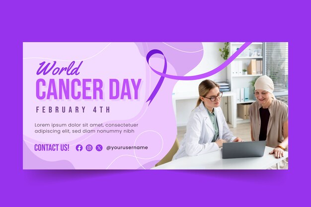 Free vector flat horizontal banner template for world cancer day awareness