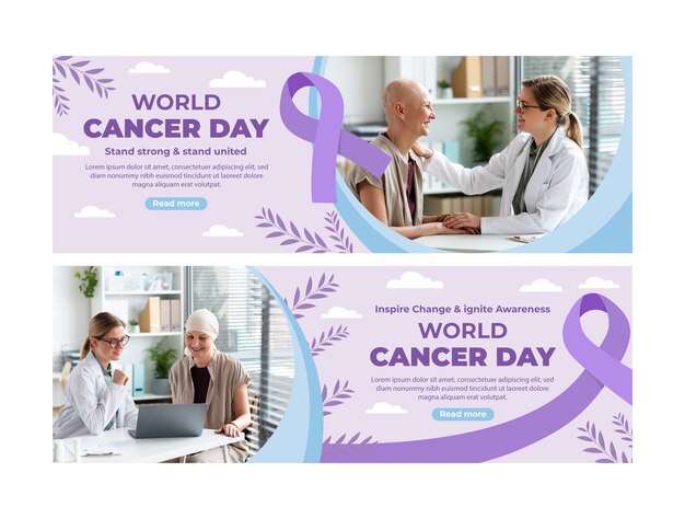 세계 암의 날에 대한 인식을 위한 평평한 수평 배너 템플릿