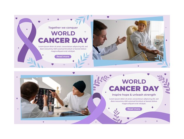 Flat horizontal banner template for world cancer day awareness