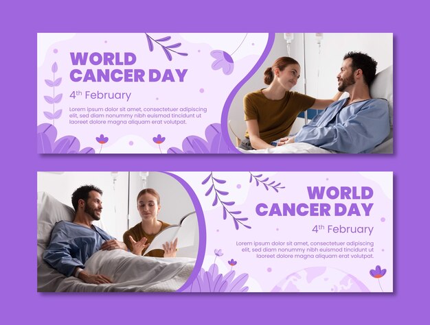 Flat horizontal banner template for world cancer day awareness