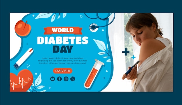 Шаблон плоского горизонтального баннера для Всемирного дня борьбы с диабетом