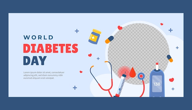 Flat horizontal banner template for world diabetes day awareness