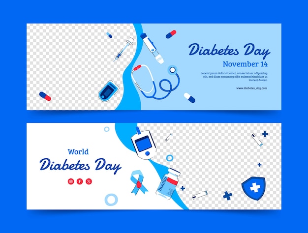 Шаблон плоского горизонтального баннера ко Всемирному дню диабета