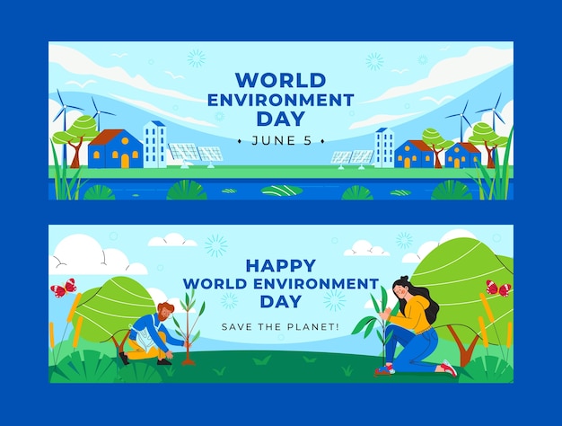 Flat horizontal banner template for world environment day celebration