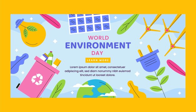 Flat horizontal banner template for world environment day celebration