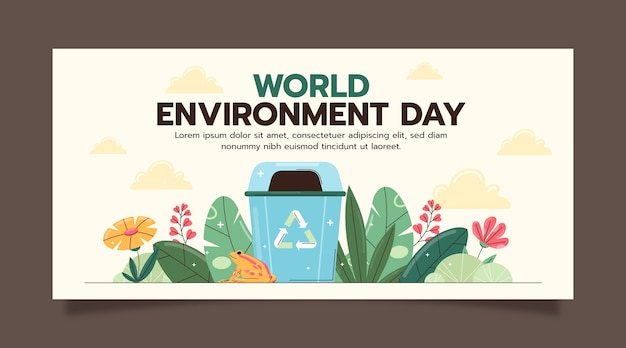 Шаблон плоского горизонтального баннера для празднования всемирного дня окружающей среды