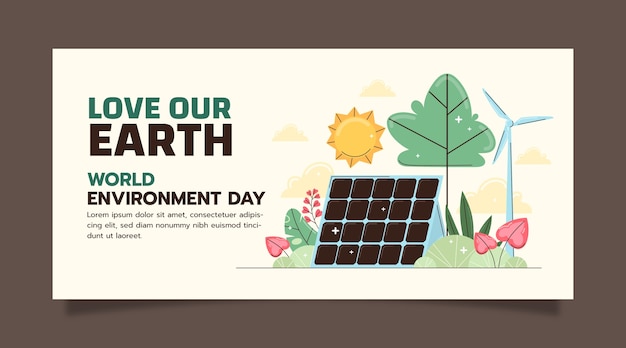 Flat horizontal banner template for world environment day celebration