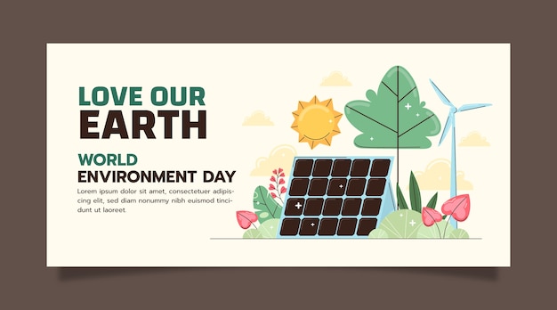 Free vector flat horizontal banner template for world environment day celebration