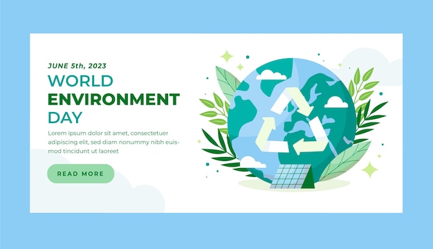 Vettore gratuito modello di banner orizzontale piatto per la celebrazione della giornata mondiale dell'ambiente