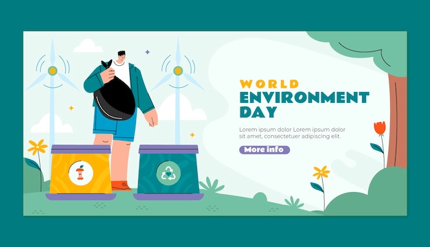 Flat horizontal banner template for world environment day celebration