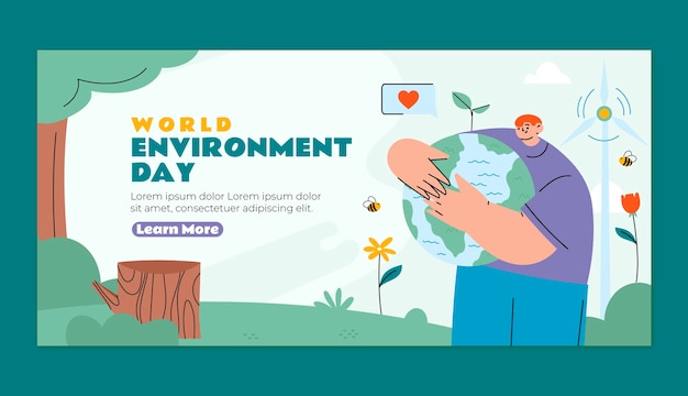 Flat horizontal banner template for world environment day celebration