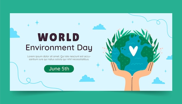 Flat horizontal banner template for world environment day celebration