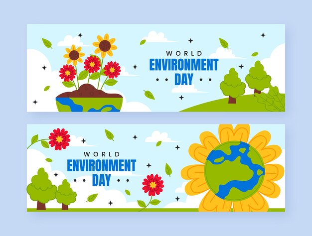 Flat horizontal banner template for world environment day celebration